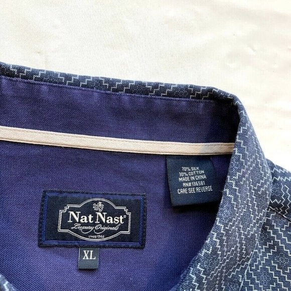 Nat Nast Luxury Originals Shirt Mens XL Silk Blend Geometric Short Sleeve Vented - Picture 3 of 12